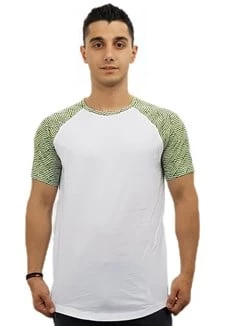 Omuz Yeşil Desenli Tişört-Beyaz ürün görseli