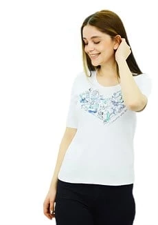 Aksesuar Baskılı Beyaz T-Shirt