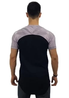 Omuz Gri Desenli Tişört-Siyah - 3