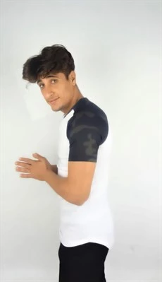 Omuz Kamuflaj Desenli T-shirt Beyaz - 4