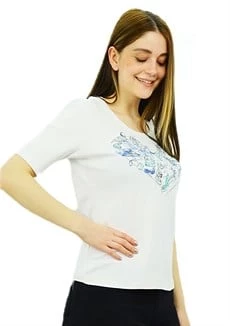 Aksesuar Baskılı Beyaz T-Shirt - 2