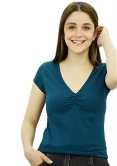 V Yaka Petrol Mavisi T-Shirt - 2