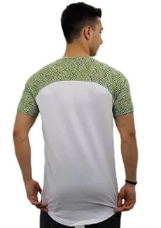 Omuz Yeşil Desenli Tişört-Beyaz - Resim 4