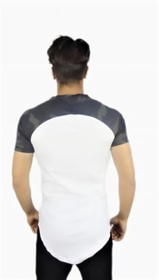 Omuz Kamuflaj Desenli T-shirt Beyaz - 3