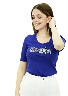 Cat&Dog Baskılı Mavi T-Shirt - Resim 2