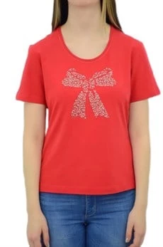 Kurdele Taşlı Kırmızı T-Shirt - 2