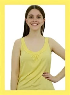 U Yaka Önü Büzgülü Sarı Kolsuz Bayan Atlet ürün görseli