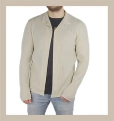 Polo Yaka Önü Açık Krem T-shirt - 1