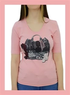 Çanta Baskılı Pembe T-Shirt - 4