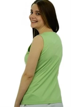 V Yaka Önü Büzgülü Yeşil Bayan Atlet - Resim 4