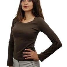 Kahverengi Düz Kadın Tişört