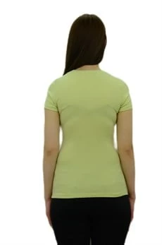 V Yaka Su Yeşili Basic T-Shirt - 4
