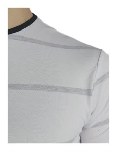 Beyaz Gri Çizgili Lakost Örme T-shirt - 2