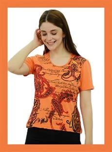 Yazı Detaylı Turuncu T-Shirt