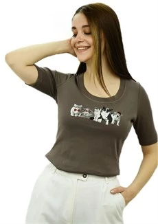 Cat&Dog Baskılı Toprak T-Shirt - 1