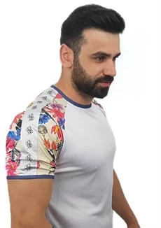 Omuz Desenli Erkek Tişört - Beyaz - 5