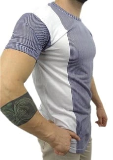 Lacivert Çizgili Beyaz Şeritli T-shirt 10115 - 2