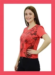 Yazı Detaylı Kırmızı T-Shirt - Resim 2