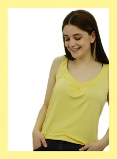 U Yaka Önü Büzgülü Sarı Kolsuz Bayan Atlet - Resim 4