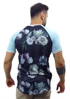 Desenli Kolları Mavi Sportif T-shirt 10106 - Resim 4