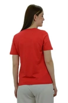 Çiçek Baskılı Kırmızı T-Shirt - 3