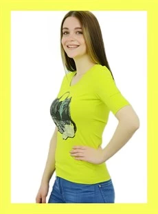 Çanta Baskılı Neon Yeşili T-Shirt - 4
