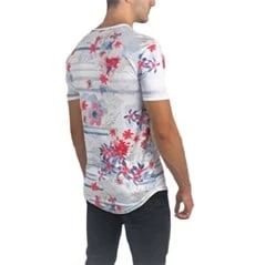 Boyu Uzun Oval Kesim Desenli T-shirt - 4