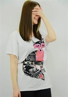 Tilki Baskılı Pembe T-Shirt - Resim 2