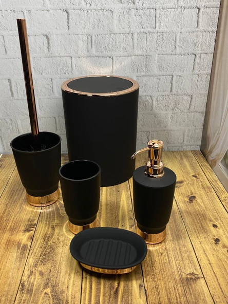 Hometarz Akrilik Elegance 5 Parça Kovalı Banyo Takımı Bambu Banyo seti - 9