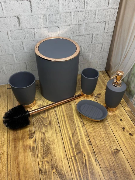 Hometarz Akrilik Elegance 5 Parça Kovalı Banyo Takımı Bambu Banyo seti - 7