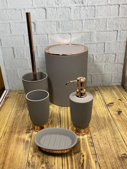Hometarz Akrilik Elegance 5 Parça Kovalı Banyo Takımı Bambu Banyo seti - 3