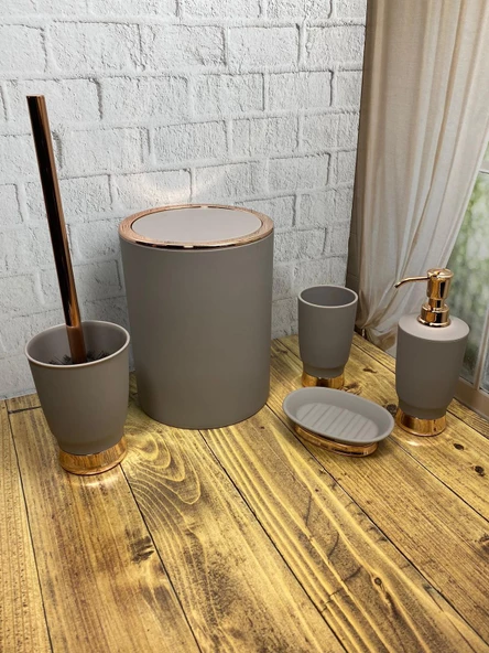 Hometarz Akrilik Elegance 5 Parça Kovalı Banyo Takımı Bambu Banyo seti - 10