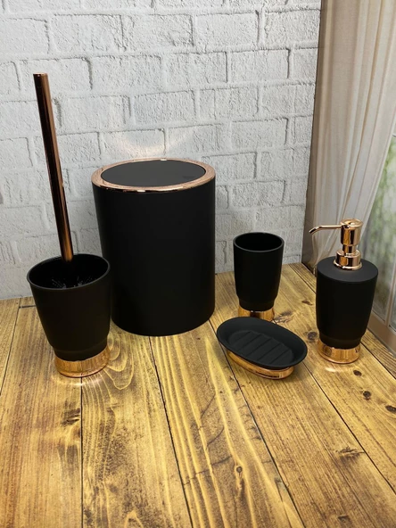 Hometarz Akrilik Elegance 5 Parça Kovalı Banyo Takımı Bambu Banyo seti - 2