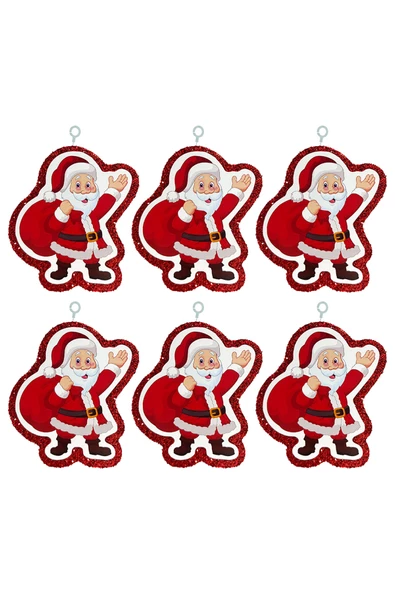 Yılbaşı Simli Noel Baba Strafor Süs Kırmızı 6'lı - 2