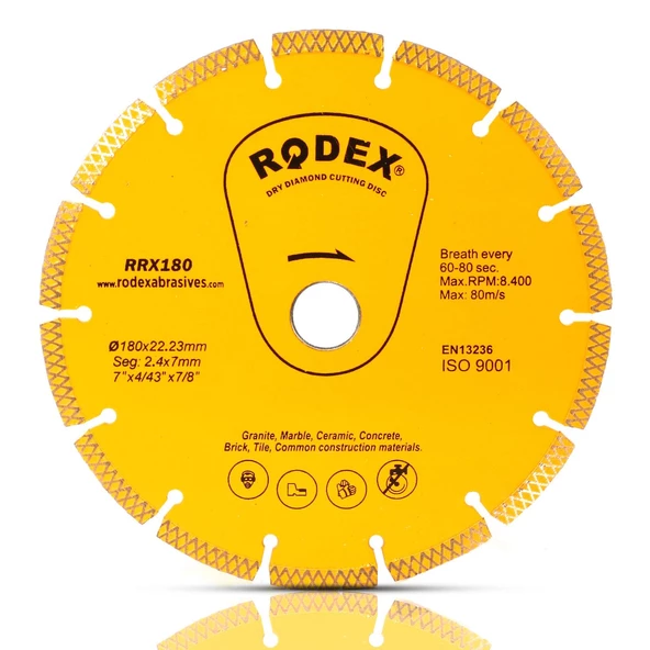 Rodex Elmas Kesme Kesici Diski Tuğla Granit Mermer 180 mm