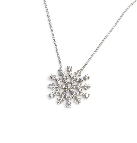 925 Ayar Gümüş Karlar Ülkesi Kar Tanesi Kolye - Resim 2