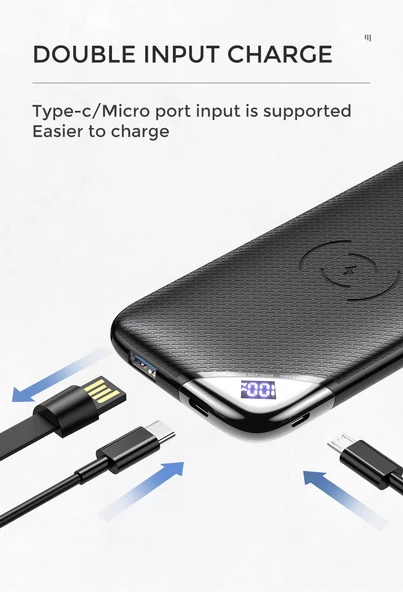 Joyroom D-M224 10000mAh Powerbank Kablolu ve Kablosuz Şarj Cihazı - 6