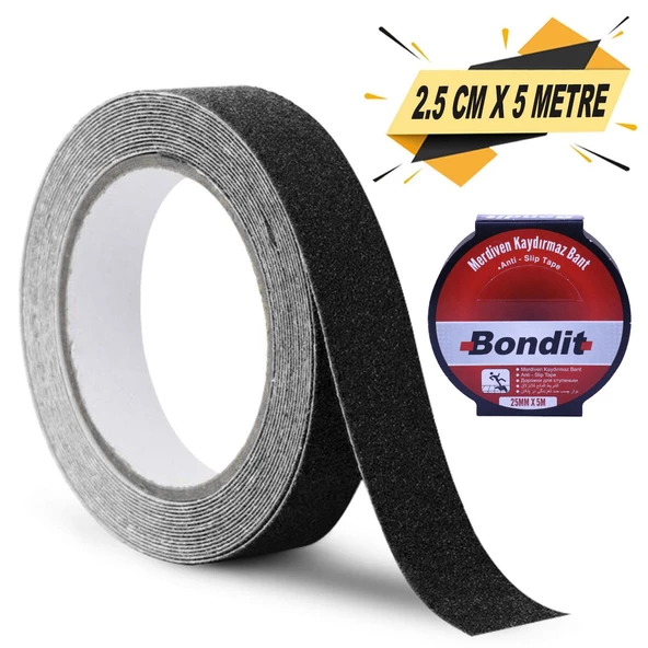 Bondit Merdiven Zemin Kaydırmaz Bant Kaymaz Bant Siyah 25 mm x 5 Mt