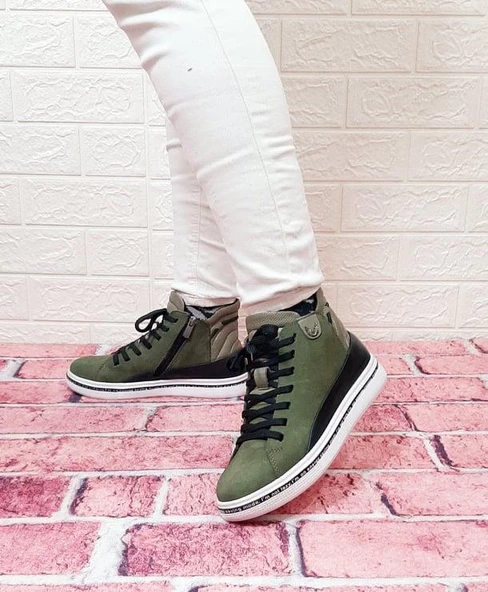 Voyager 8498 Haki Yeşil Hakiki Deri Kaymaz Taban Fermuarlı Bağacaklı Bot - Resim 3