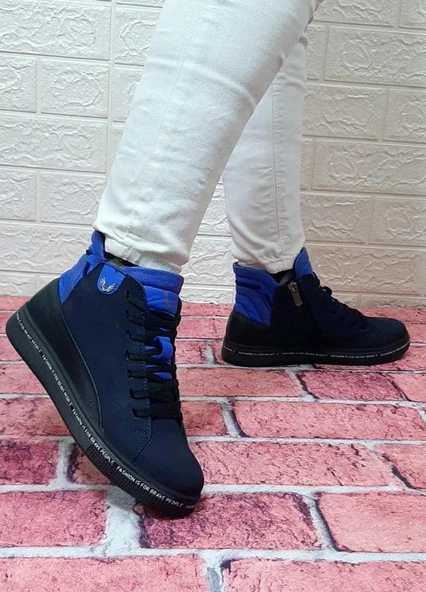 Voyager 8498 Lacivert Nubuk Hakiki Deri Kaymaz Taban Fermuarlı Bağacaklı Bot - Resim 6