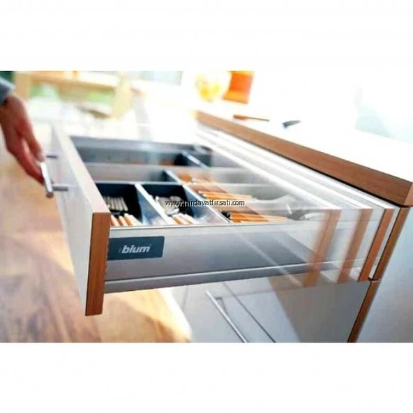 Blum çift açılım frenli tandem box yanaklı çekmece rayı 50 cm