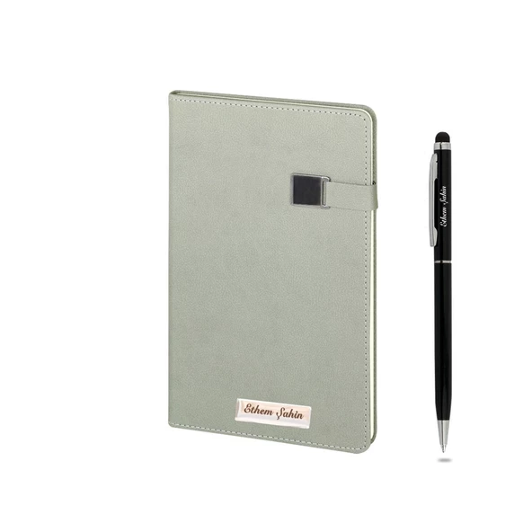 İsme Kişiye Özel Termo Deri Mıknatıslı Kemerli Defter Kalem Seti - 2