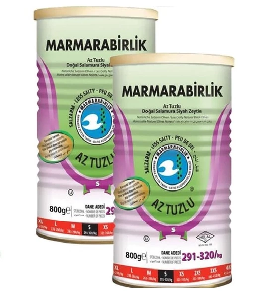 Marmara Birlik Az Tuzlu Zeytin 800 gr S 291/320 Light Teneke 2 Adet - 2