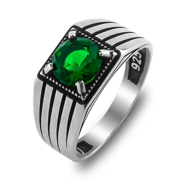 Yuvarlak Yeşil Zirkon Taşlı 925 Ayar Gümüş Yüzük - Resim 3