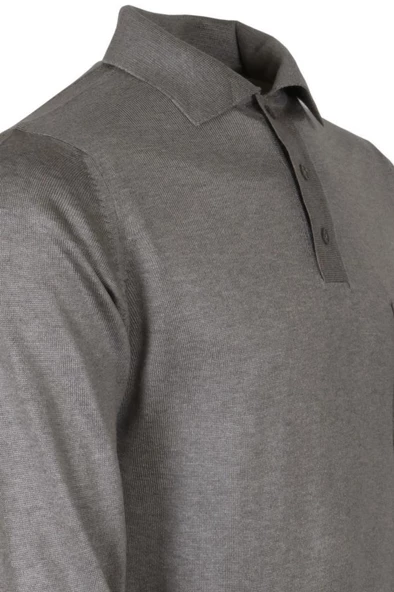 Erkek Açık Gri Kazak Polo Yaka Yünlü Klasik Normal Kesim RAR00816 - 3