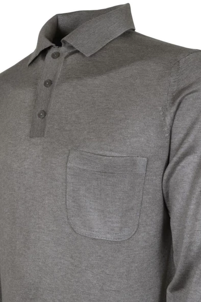 Erkek Açık Gri Kazak Polo Yaka Yünlü Klasik Normal Kesim RAR00816 - 4