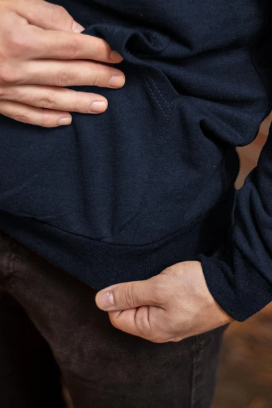 Erkek Lacivert Düz Basic Kapüşonlu Cepli Oversize Sweatshirt 21ESWT1KNG - 4