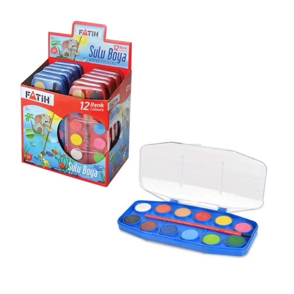 Sulu Boya 12 li Fırçalı F-12 Fatih 12 Renk Suluboya 1 Adet - 3