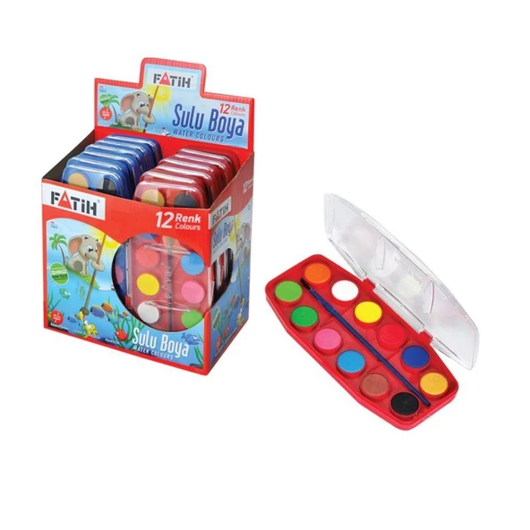 Sulu Boya 12 li Fırçalı F-12 Fatih 12 Renk Suluboya 1 Adet - 2
