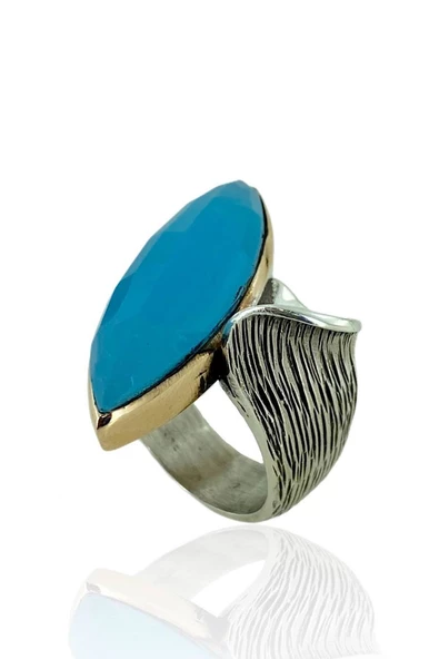 Otantik El Üretim Krizopraz Taşlı Büyük 925 Gümüş Yüzük ürün görseli